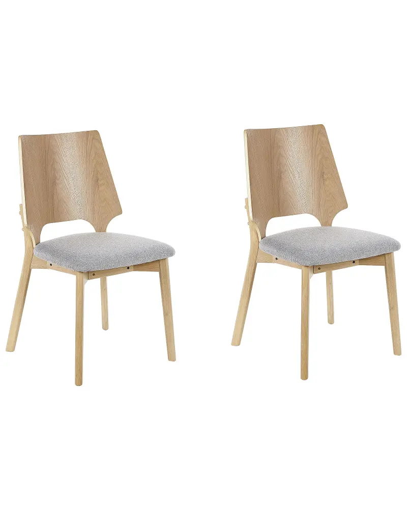 Set 2 Dining Chairs Light Wood and Grey ABEE