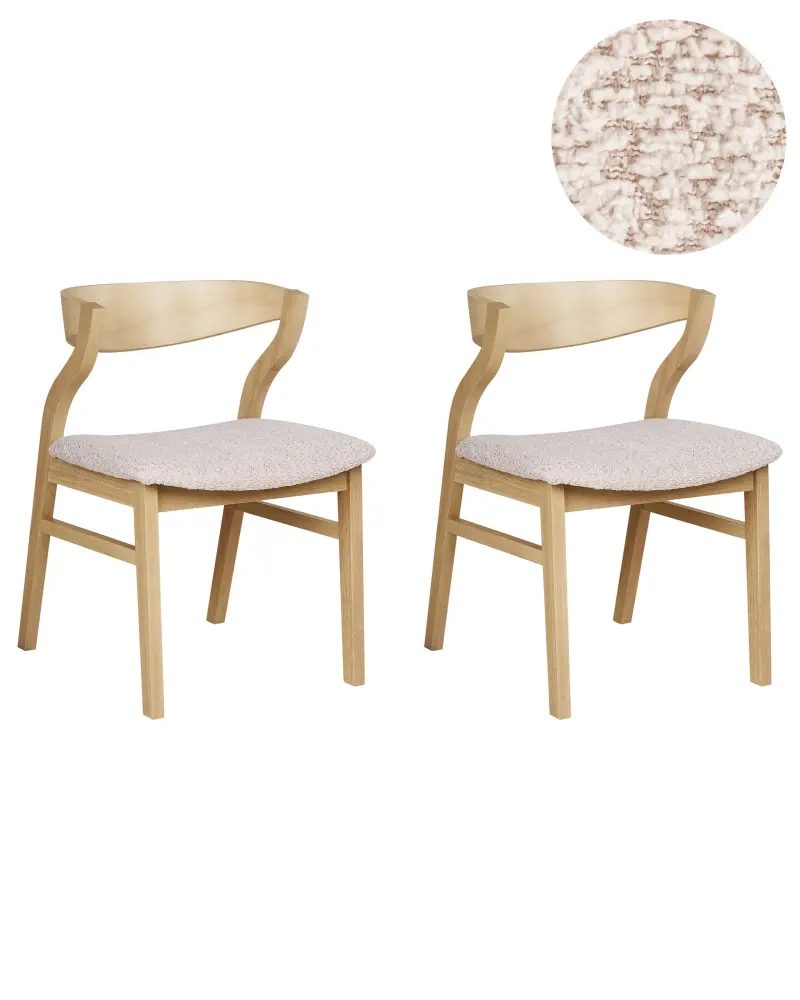 Set 2 Dining Chairs Light Wood and Light Beige MAROA