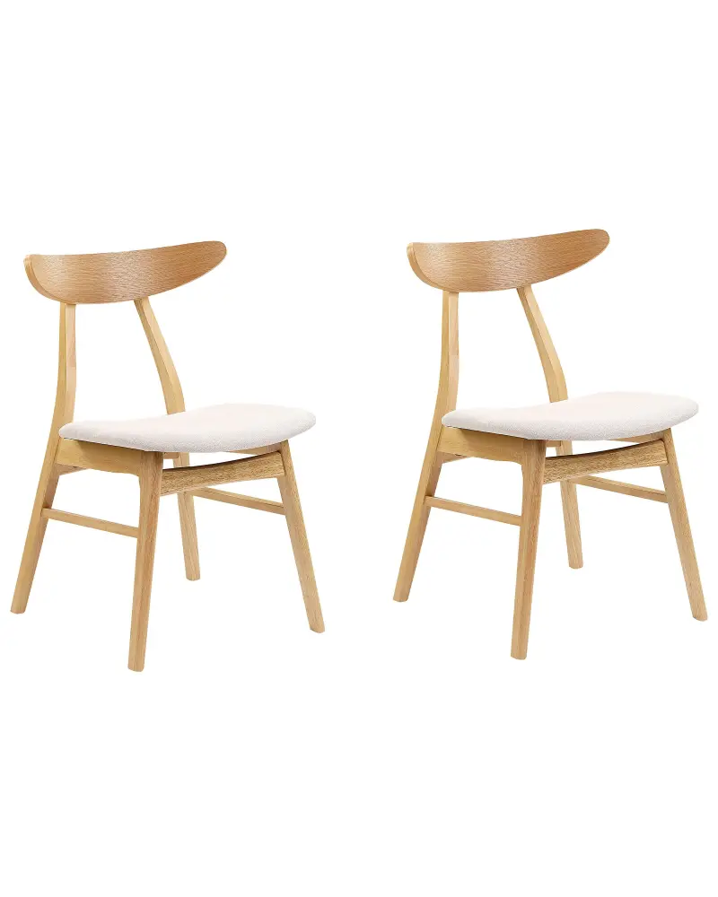 Set 2 Wooden Dining Chairs Light Wood and Light Beige LYNN