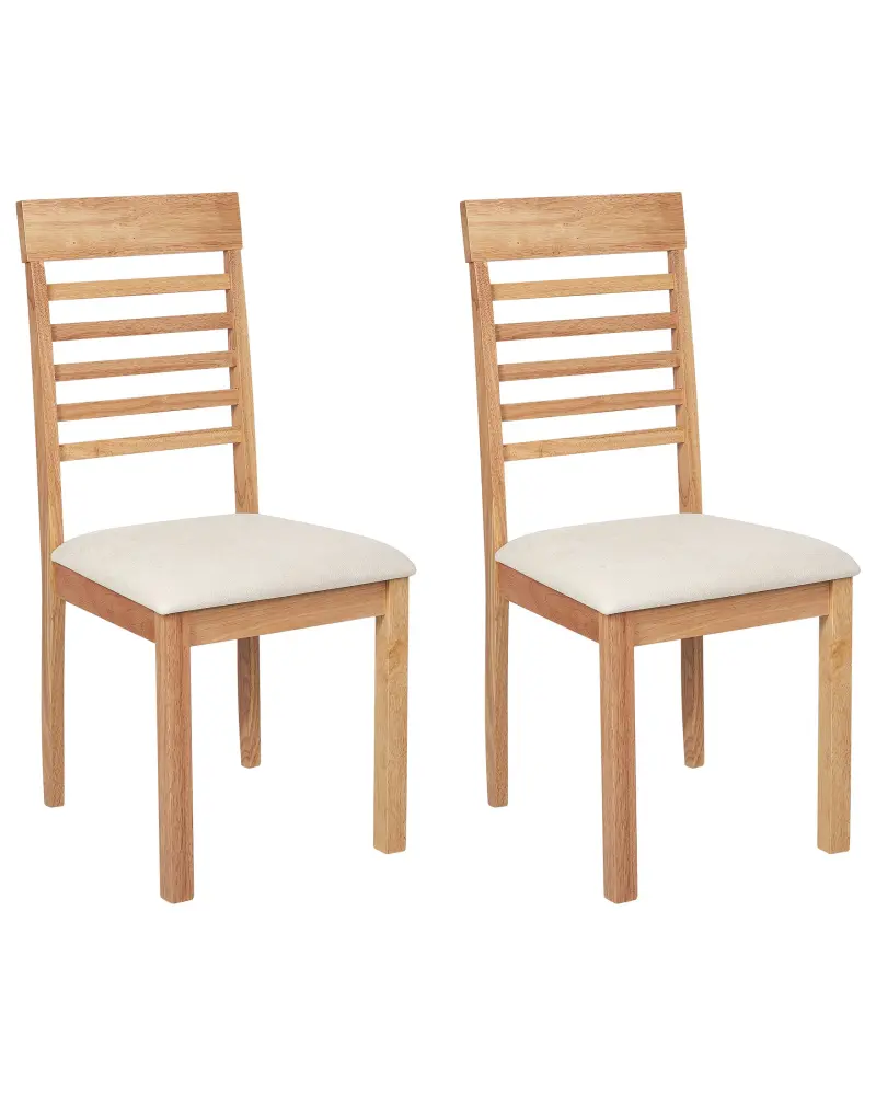 Set 2 Wooden Dining Chairs Light Wood and Light Beige ORTLEY