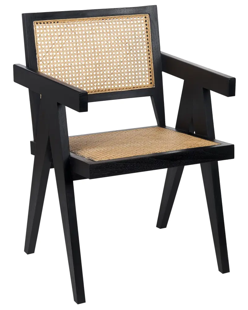 Wooden Chair Rattan Braid Light Wood and Black WESTBROOK